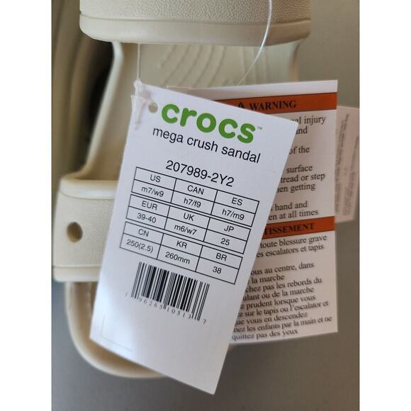 New Crocs Mega Crush Sandal Size M7/W9 Ivory Heavy Weight - Picture 9 of 11